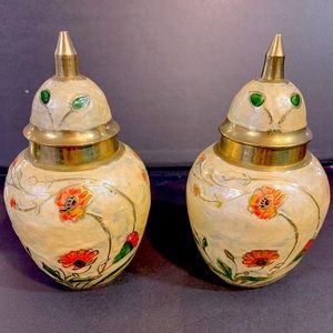 Vintage hand painted Fine copper lid jar